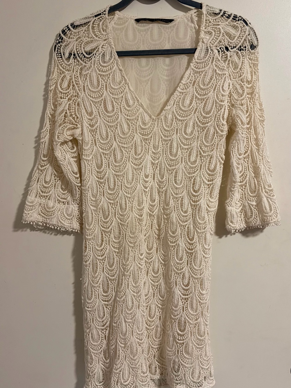 Zara Basic Gorgeous off-white embroidered lace crochet tunic dress Size S.